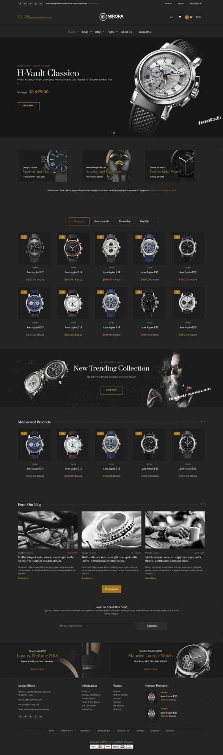 Bootstrap黑色响应式奢侈品手表商城网站 - 网创智汇