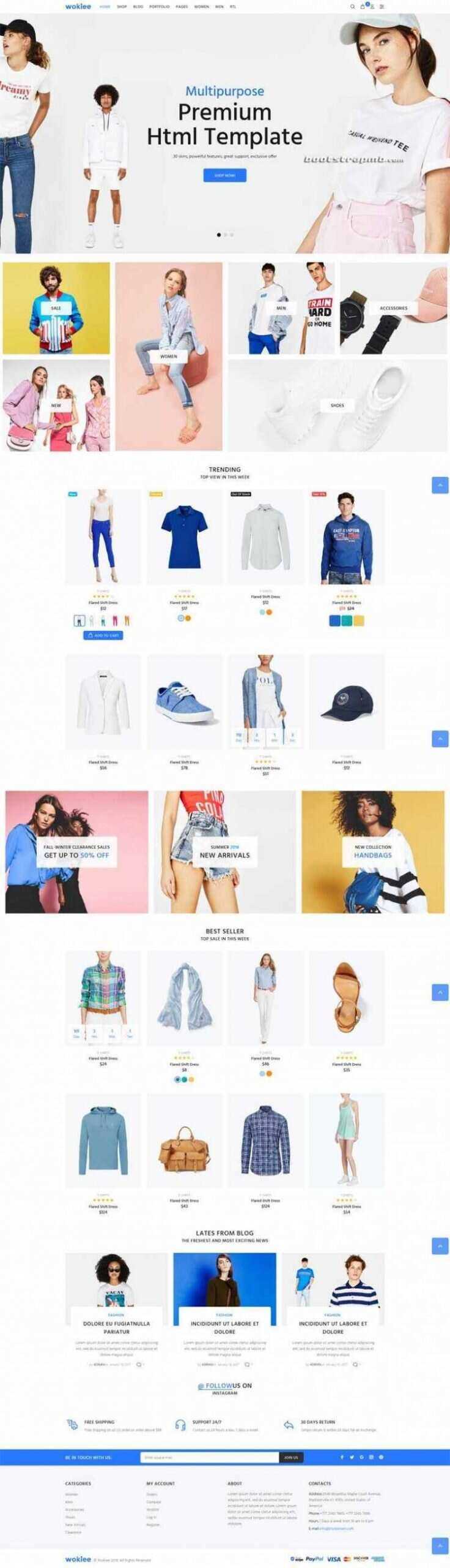 蓝色宽屏Bootstrap响应式服装购物商城 - 网创智汇