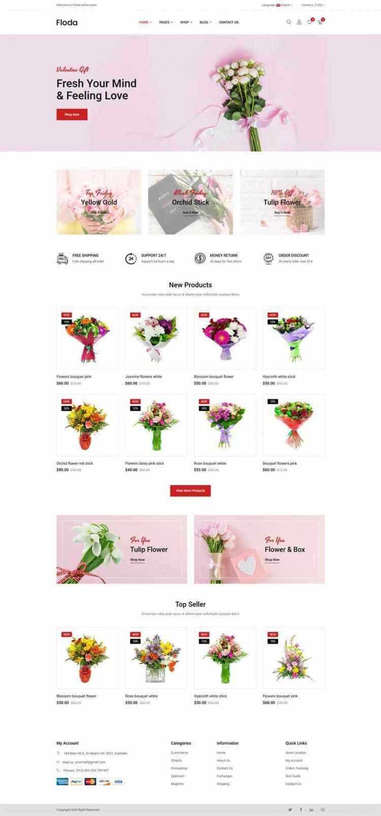 Bootstrap红色精美响应式鲜花花店电商网站 - 网创智汇