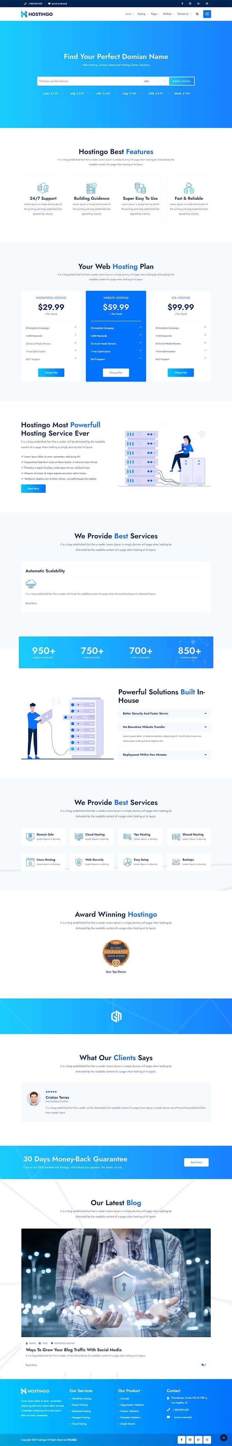 蓝色风格IDC服务器主机托管网站html模板 - 网创智汇