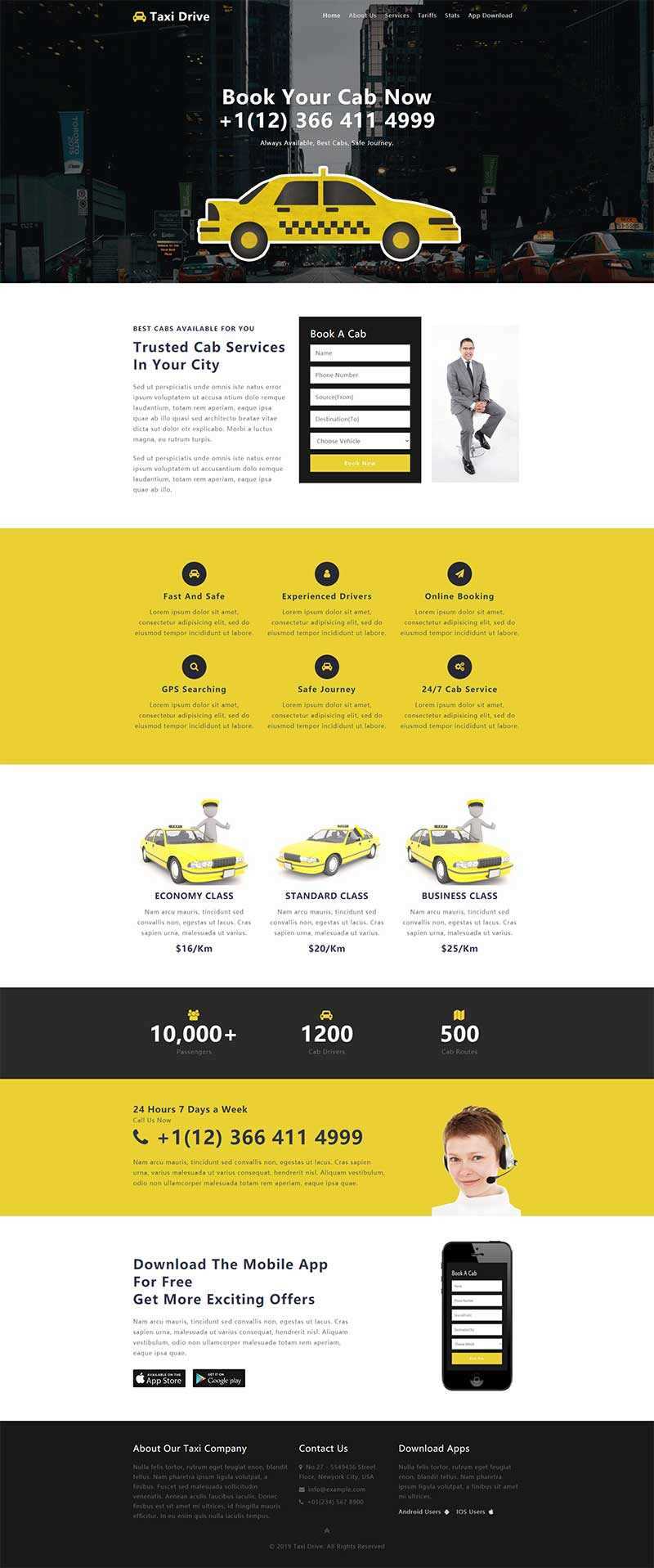 黄色出租车服务网站单页响应式网页html模板 - 网创智汇