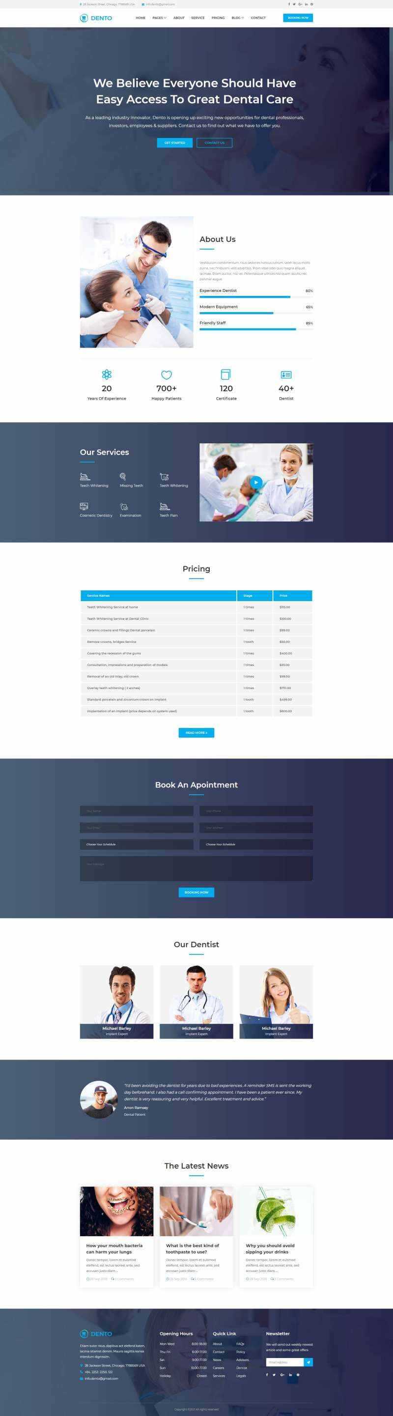 蓝色清爽的响应式牙科预约网站html模板 - 网创智汇