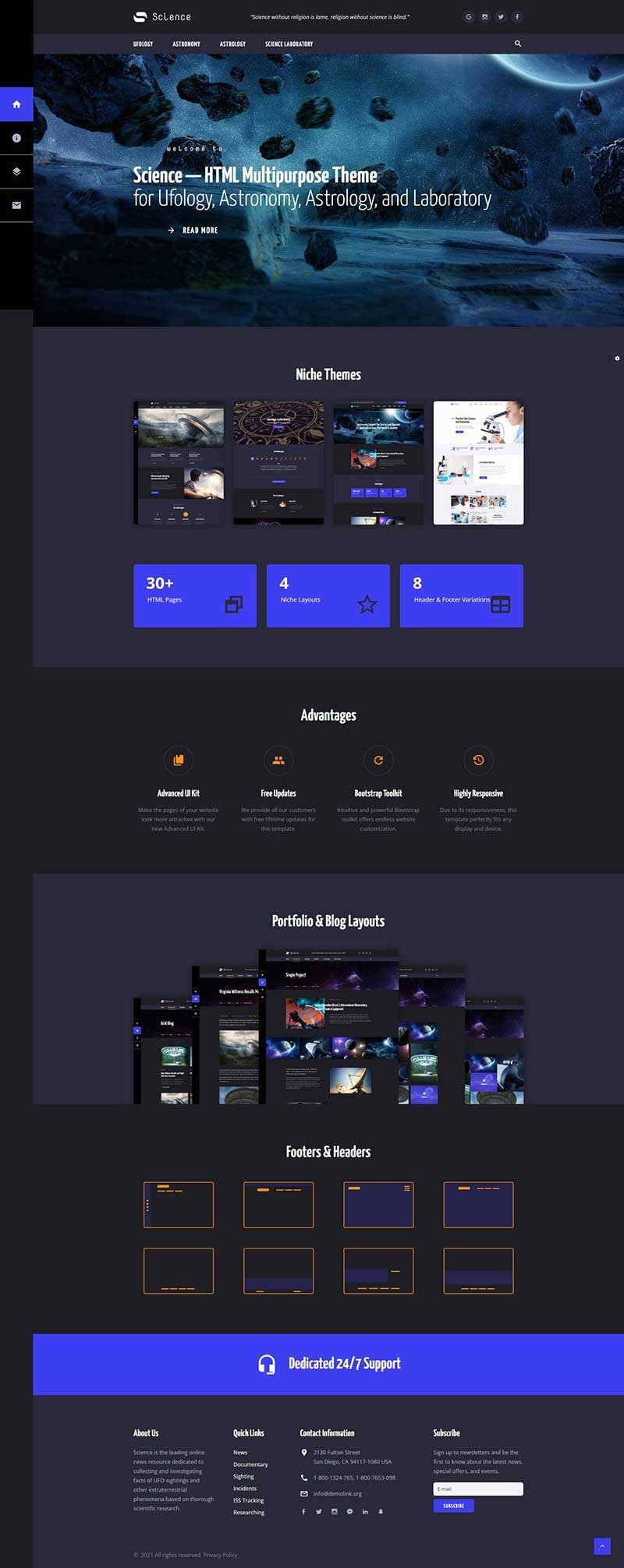 深色星空宇宙天文类多用途网站HTML模板 - 网创智汇