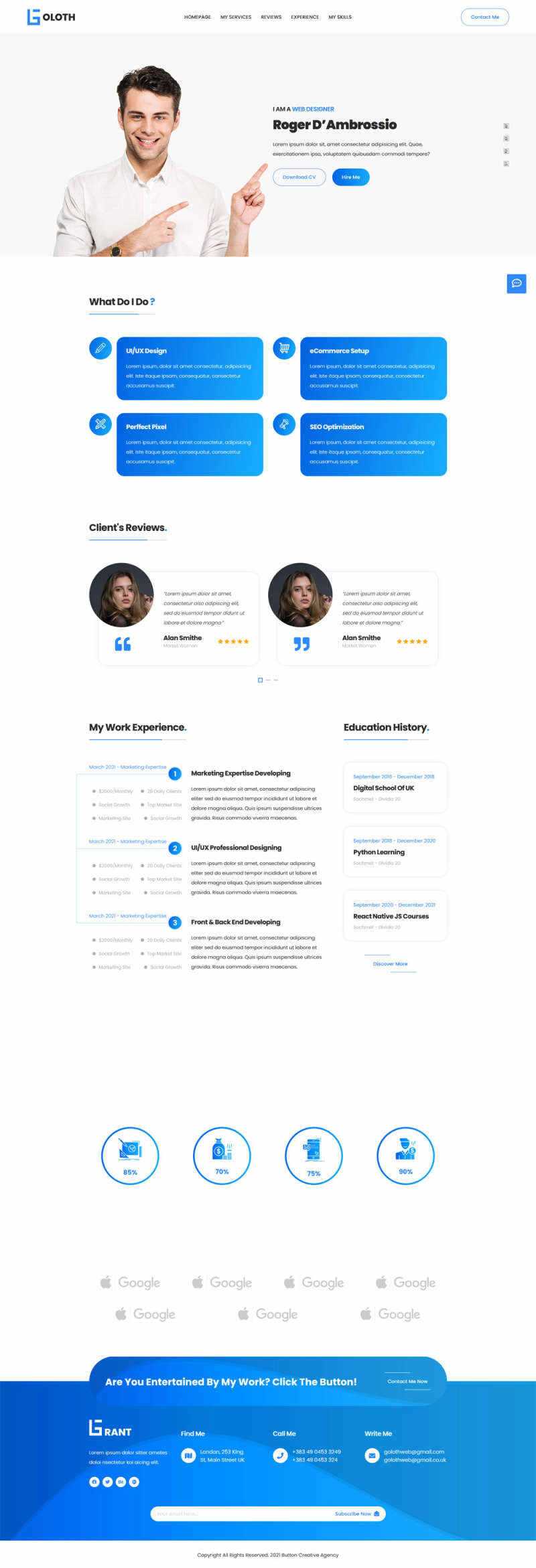 bootstrap多功能响应式个人简历单页html模板 - 网创智汇