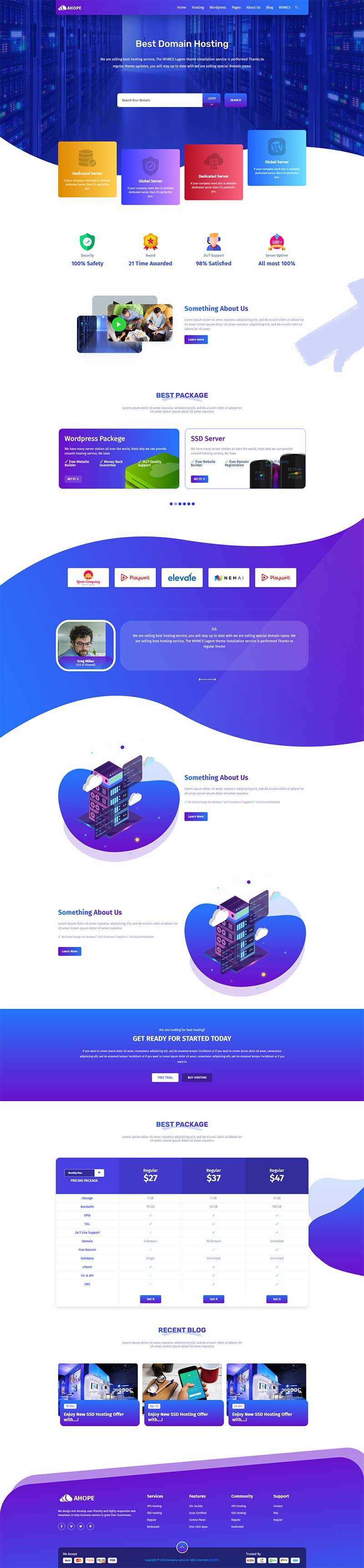 蓝色风格域名服务器托管服务公司网站html模板 - 网创智汇