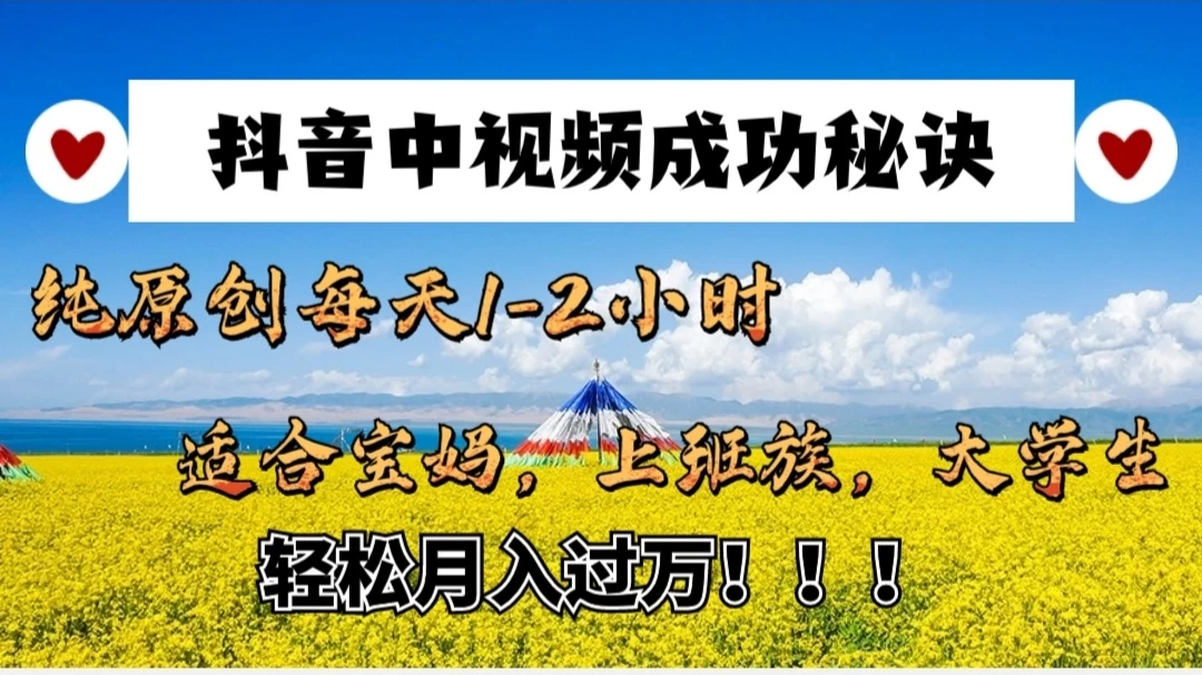 抖音中视频成功秘诀：纯原创每天1-2小时，适合宝妈、上班族、大学生，轻松月入过W！ - 网创智汇