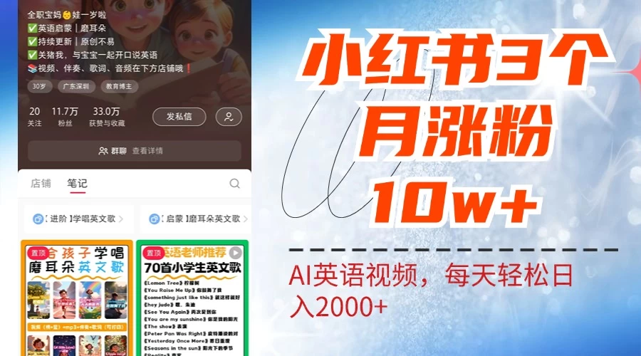 小红书三个月涨粉10W，AI英语视频0成本制作，每天轻松日入2000+ - 网创智汇
