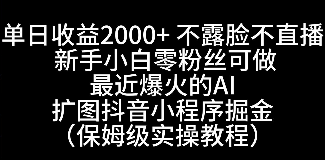 单日收益2000+，不露脸，不直播，新手小白零粉丝可操作最近爆火的AI扩图抖音小程序掘金（保姆级实操教程） - 网创智汇