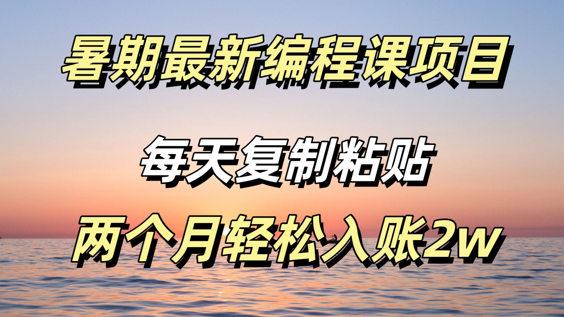 暑期最新编程课项目，简单易上手，只需复制粘贴，2w轻松到手 - 网创智汇