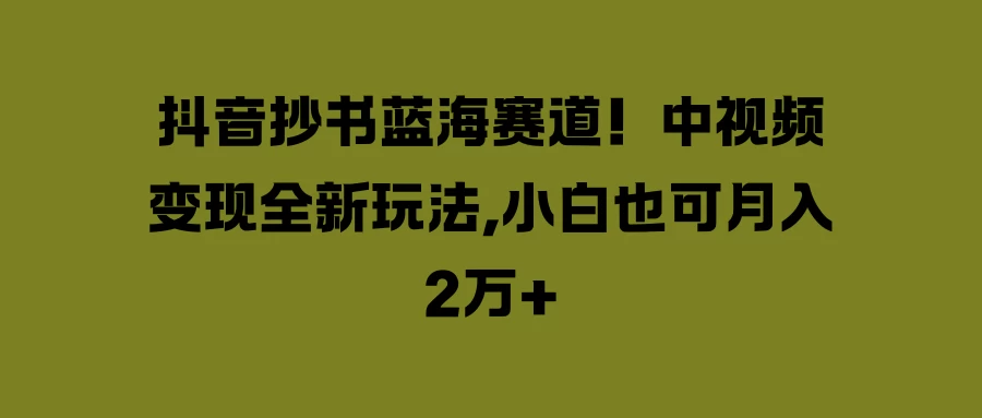 抖音抄书蓝海赛道！中视频变现全新玩法，小白也可月入2万+ - 网创智汇