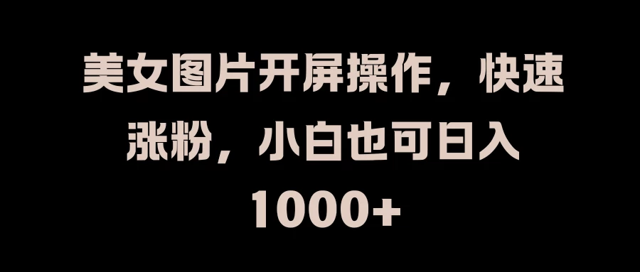 美女图片开屏操作，快速涨粉，小白也可日入1000+ - 网创智汇