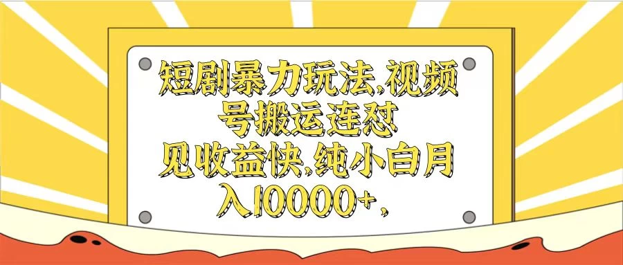 短剧暴力玩法，视频号搬运连怼见收益快，纯小白月入10000+ - 网创智汇