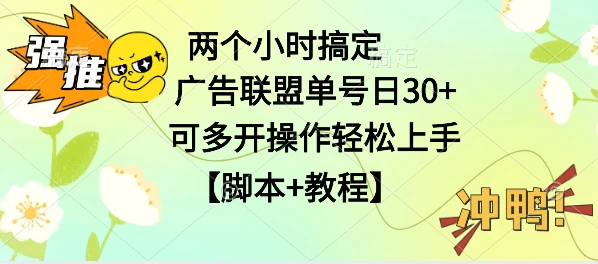 广告联盟掘金，每天2小时稳定收益单号30+可多开，轻松上手，全套详细【脚本+教程】 - 网创智汇