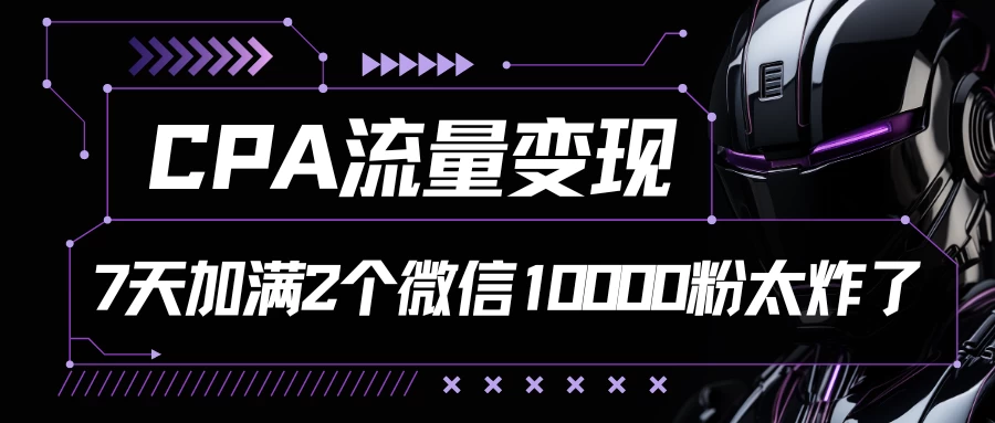 CPA流量变现，7天加满两个微信10000粉，轻轻松松加爆微信 - 网创智汇