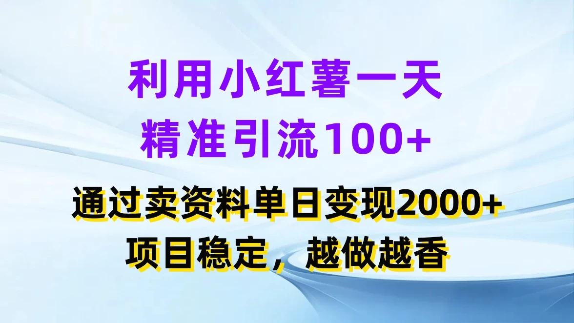 利用小红薯一天精准引流100+,通过卖资料单日变现2000+,项目稳定,越做越香 - 网创智汇