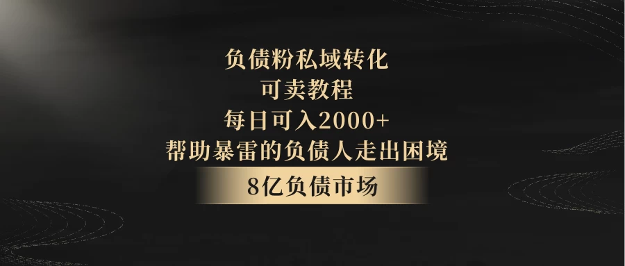 8亿负债市场,负债粉私域转化,可卖教程,每日可入2000+,无需经验(包含资料) - 网创智汇