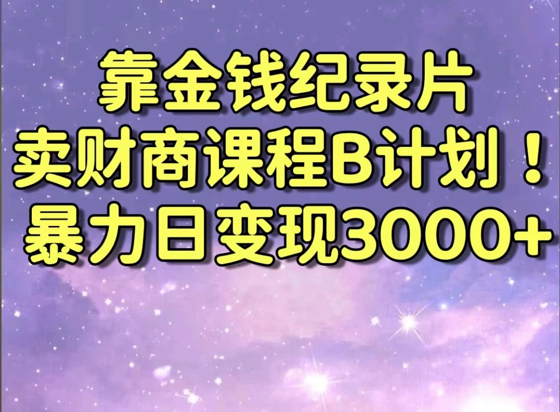 靠金钱纪录片卖财商课程，暴力日变现3000+，喂饭级干货教学！！ - 网创智汇