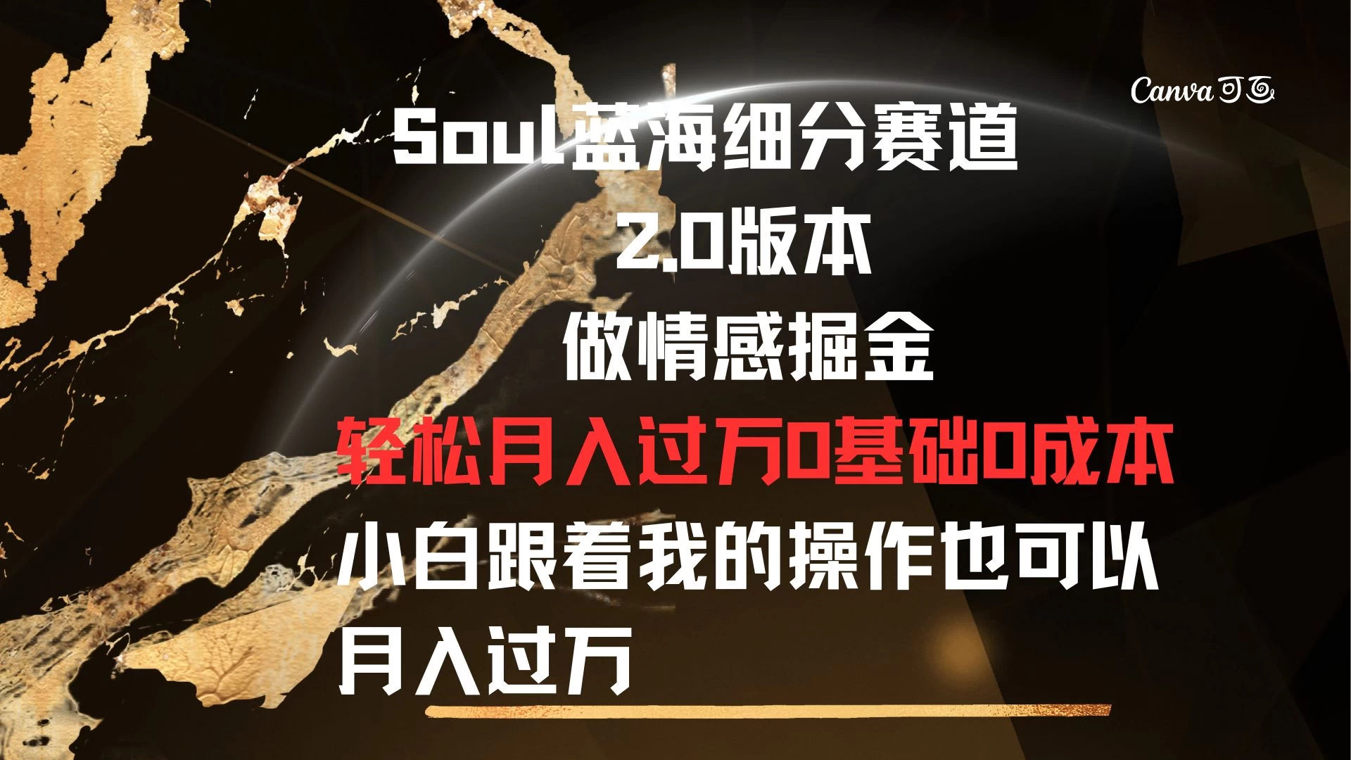 Soul蓝海细分赛道，2.0版本，做情感掘金，轻松月入过万，0基础，0成本，小白跟着我的操作也可以月入过万 - 网创智汇