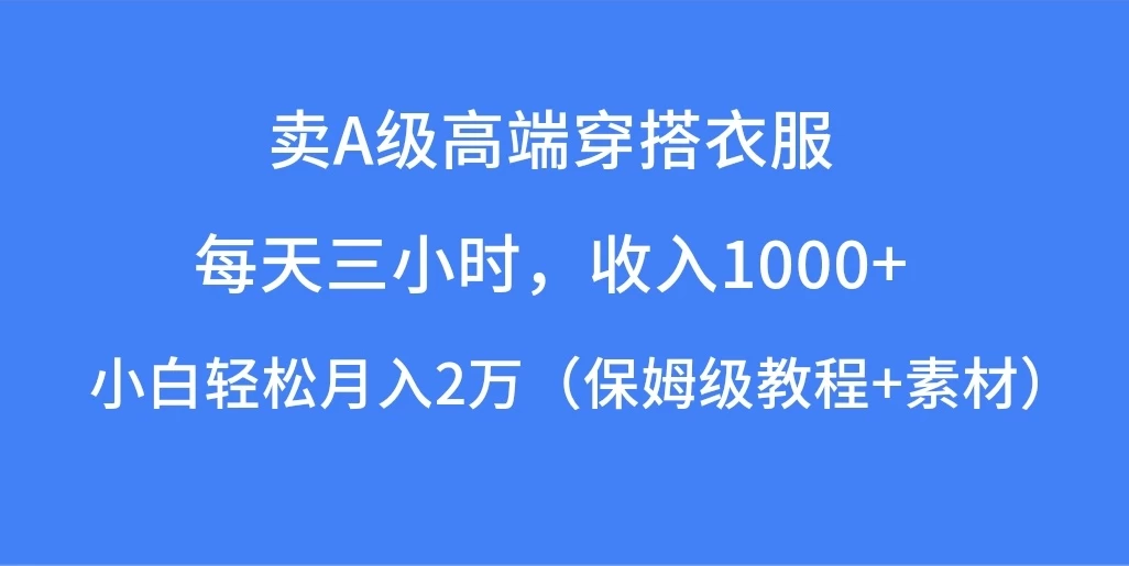 每天三小时，收入1000+，卖A级高端穿搭衣服，小白轻松月入2万，（保姆级教程+素材） - 网创智汇
