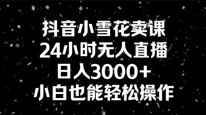 抖音小雪花卖课，24 小时无人直播，日入 3000+ ，小白也能轻松操作 - 网创智汇