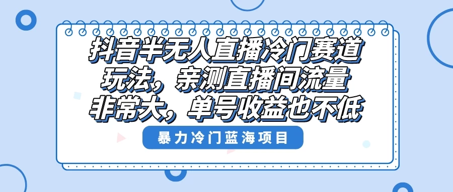 抖音半无人直播冷门赛道玩法，直播间流量非常大，单号收益也不低！ - 网创智汇
