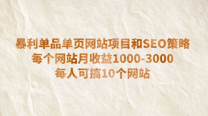 暴利单品单页网站项目和 SEO 策略：每个网站月收益 1000~3000 每人可搞 10 个 - 网创智汇