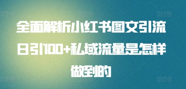 全面解析小红书图文引流日引100私域流量是怎样做到的 - 网创智汇