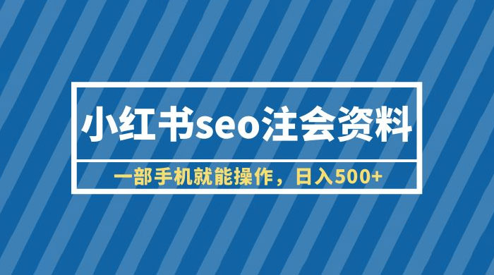 小红书 SEO 注会资料：一部手机就能操作，日入过百 - 网创智汇
