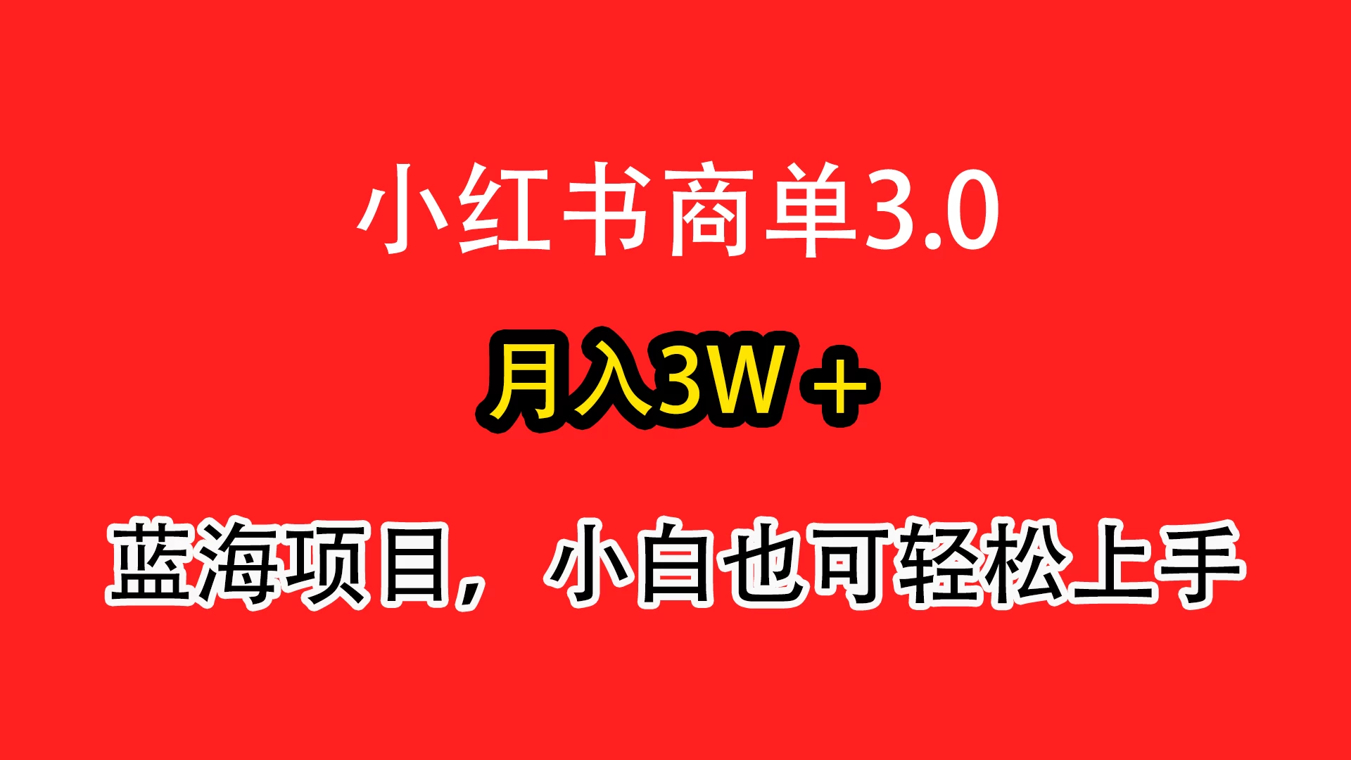 小红书商单3.0，月入3w＋，蓝海项目，小白轻松上手 - 网创智汇