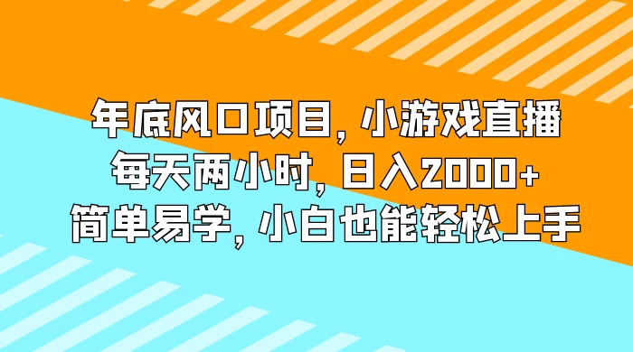 年底风口项目，小游戏直播，每天两小时，日入2000+，简单易学，小白也能轻松上手 - 网创智汇