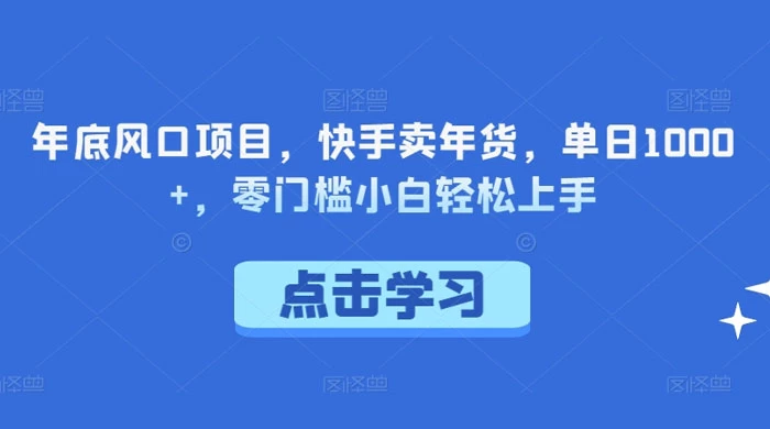 年底风口项目，快手卖年货，单日 1000+，零门槛小白轻松上手 - 网创智汇