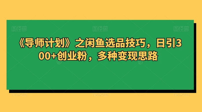 闲鱼选品技巧，日引 300+ 创业粉，多种变现思路 - 网创智汇