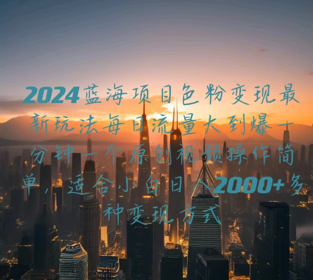 2024蓝海项目，色粉变现最新玩法，每日流量大到爆，一分钟一个原创视频操作简单适合小白，日入2000+多种变现方式 - 网创智汇