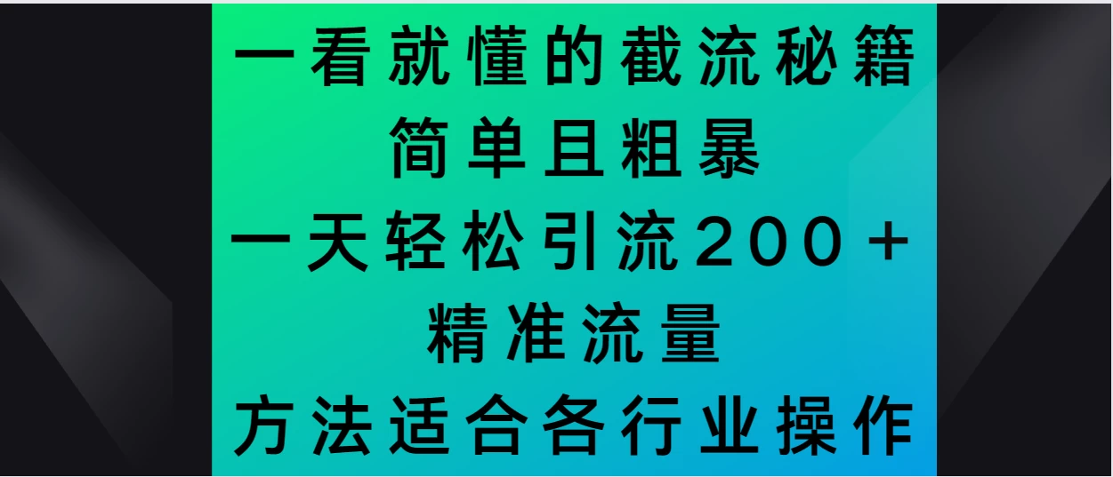 一看就懂的截流秘籍，简单粗暴，一天轻松引流200＋精准流量 方法适合各个行业操作 - 网创智汇