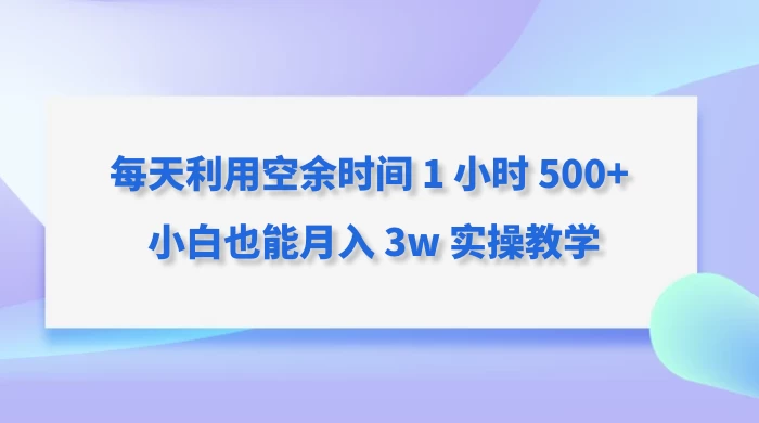 每天利用空余时间 1 小时 500+ 小白也能月入 3w 实操教学 - 网创智汇