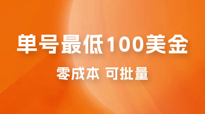 仅揭秘：单号最低 100 美金，零成本，小白无脑操作，可复制，可扩大 - 网创智汇