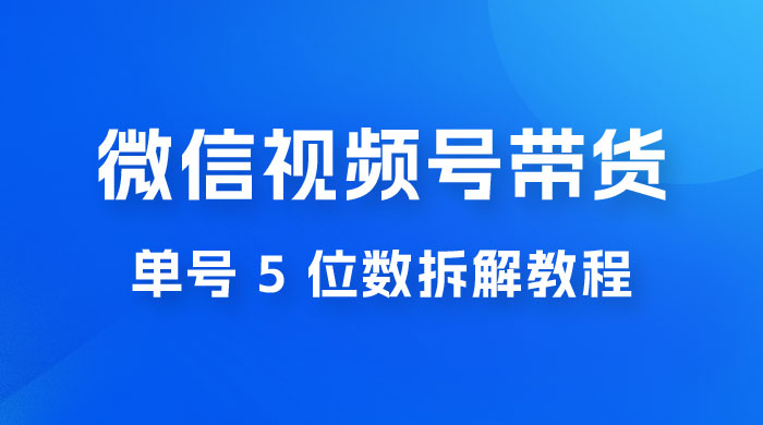 最新红利期，微信视频号带货项目，单号 5 位数拆解教程 - 网创智汇