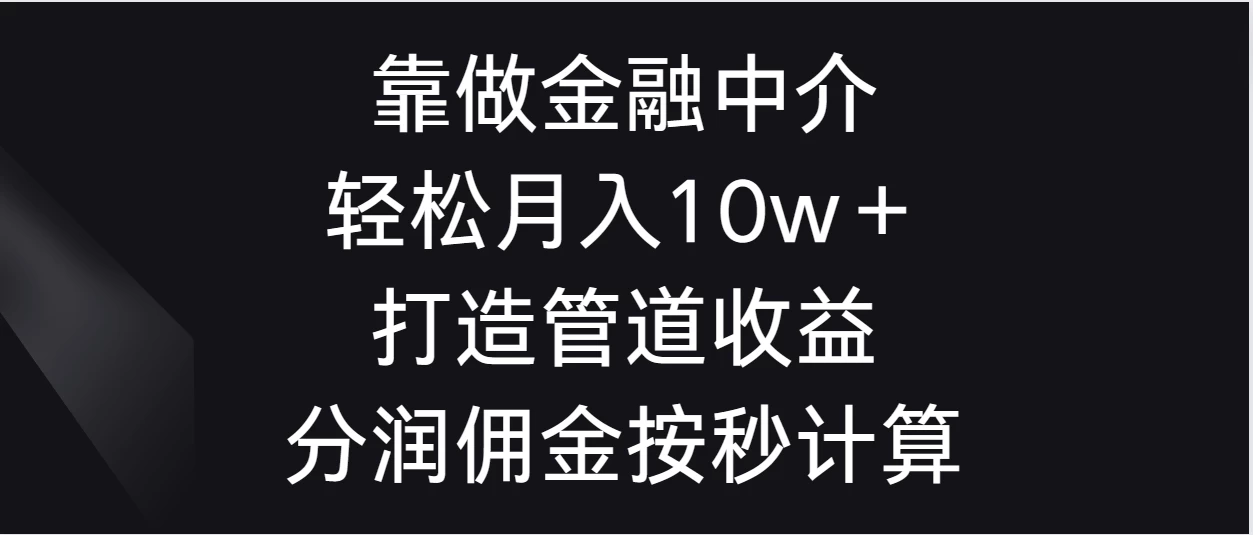 靠做金融中介，轻松月入10w＋打造管道收益，分润佣金按秒计算 - 网创智汇