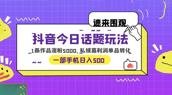 抖音今日话题玩法：单条作品涨粉上千，私域高利润单品转化 - 网创智汇