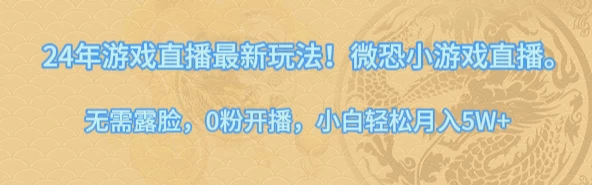 24年小游戏直播最新玩法！微恐游戏怪谈研究所，无需露脸，0粉开播，小白轻松月入5W+ - 网创智汇