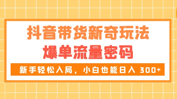 抖音带货新奇玩法，爆单流量密码，新手轻松入局，小白也能日入 300+ - 网创智汇