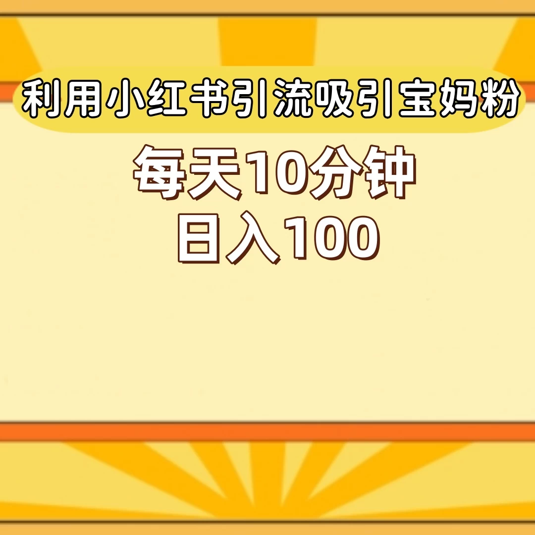 小红书引流吸引宝妈粉，每天10分钟，日入100+ - 网创智汇