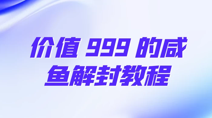价值 999 的咸鱼解封教程 - 网创智汇