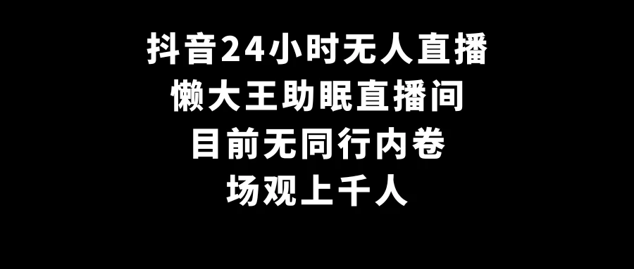 抖音24小时无人直播，懒大王助眠直播间，目前无同行内卷，场观上千人 - 网创智汇
