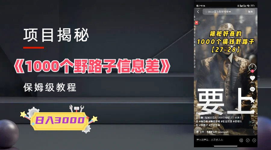 1000 个野路子信息差保姆式教程：单日变现 3000+ 的玩法解密 - 网创智汇