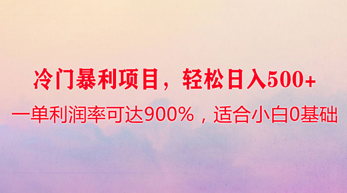 冷门暴利项目，一单利润率可达 900%，轻松日入 500+，适合小白 0 基础 - 网创智汇