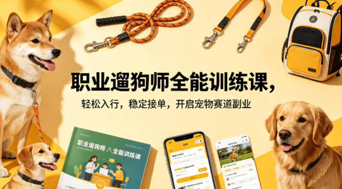 职业遛狗师全能训练课，轻松入行，稳定接单，开启宠物赛道副业 - 网创智汇