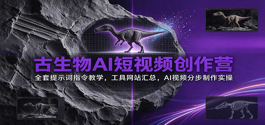 古生物AI短视频创作营：全套提示词指令教学，工具网站汇总，AI视频分步制作实操 - 网创智汇