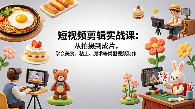 （18375期）短视频剪辑实战课：从拍摄到成片，学会美食、粘土、魔术等类型视频制作 - 网创智汇