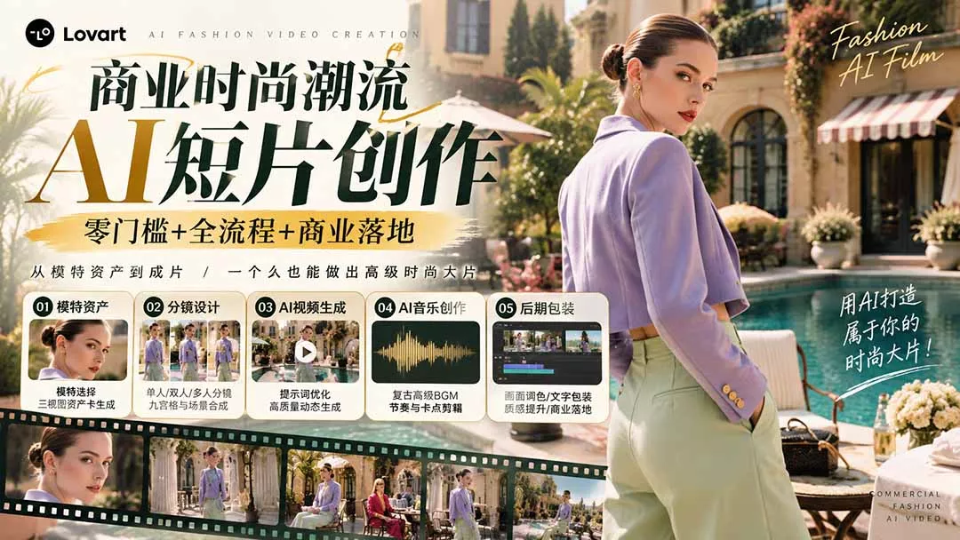 从一张模特图到高级时尚广告大片：AI三视图资产、场景合成、电影分镜、动态生成与复古音乐剪辑实战课 - 网创智汇